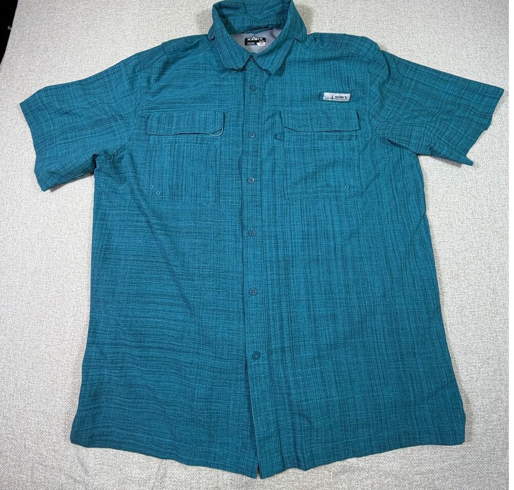 Habit Mens Blue XL Short Sleeve Button Front Vented Fishing Shirt Outdoor UPF